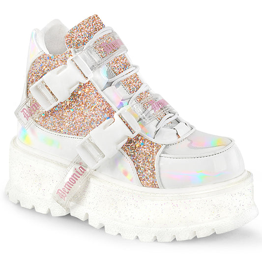 DemoniaCult  Stiefeletten SLACKER-50 WHT Holographic Pat-B. Pink Multi Glitter