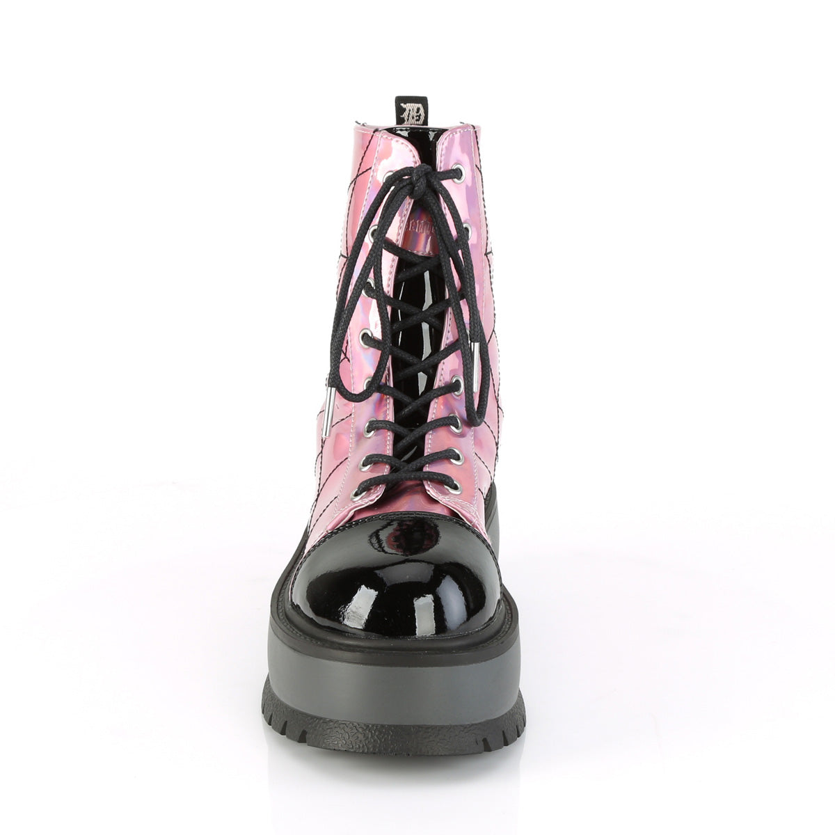 DemoniaCult Damenknöchelstiefel SLACKER-88 Pink Hologramm-Blk Pat