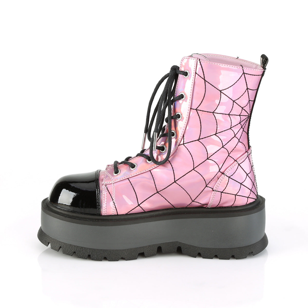 DemoniaCult Damenknöchelstiefel SLACKER-88 Pink Hologramm-Blk Pat