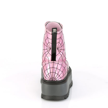 DemoniaCult Damenknöchelstiefel SLACKER-88 Pink Hologramm-Blk Pat