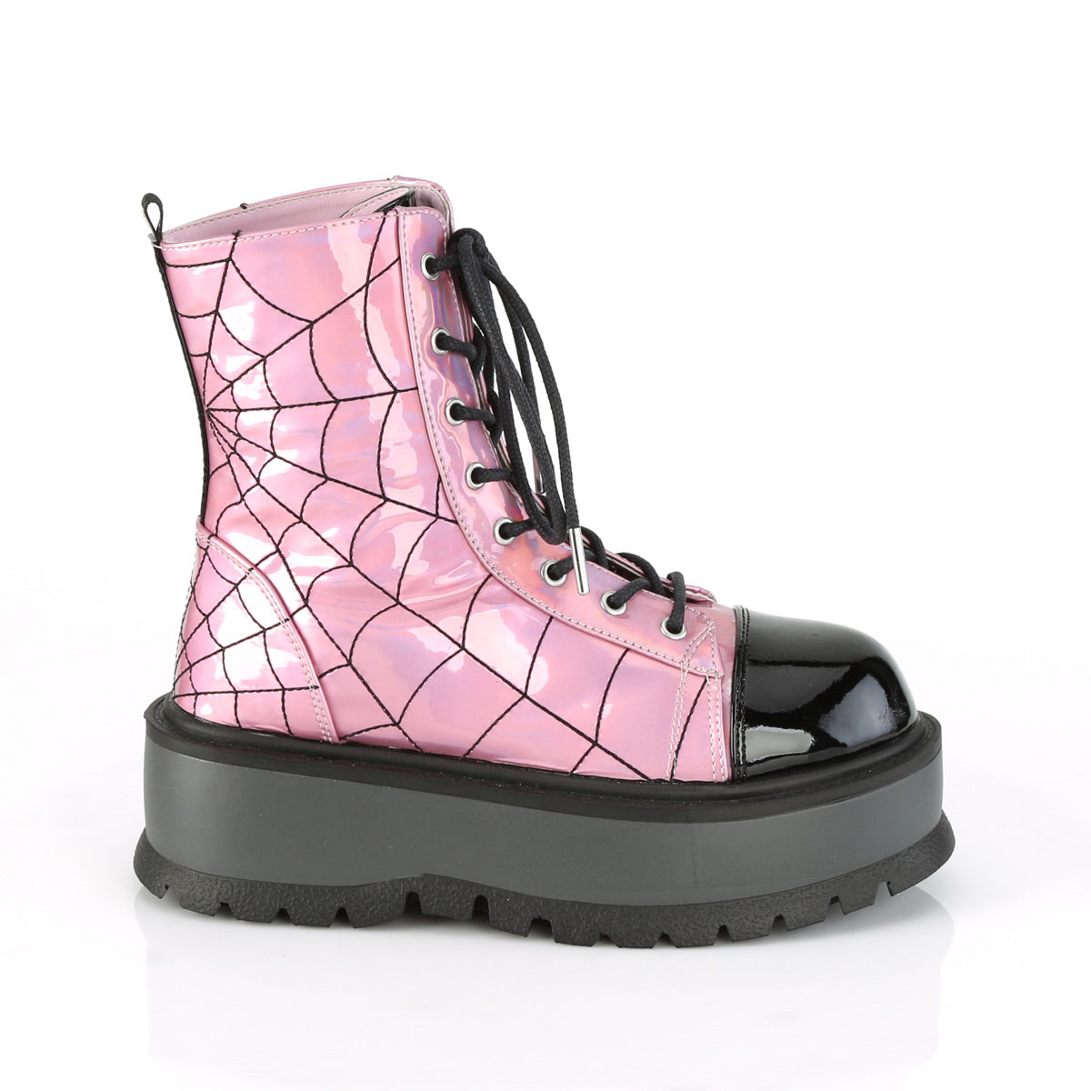 DemoniaCult Damenknöchelstiefel SLACKER-88 Pink Hologramm-Blk Pat