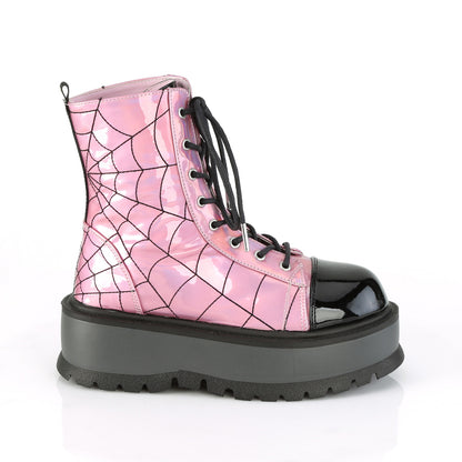 DemoniaCult Damenknöchelstiefel SLACKER-88 Pink Hologramm-Blk Pat
