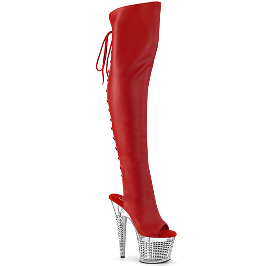 Pleaser  Stiefel SPECTATOR-3019 Rotes Faux-Leder / CLR-SLV-Chrom