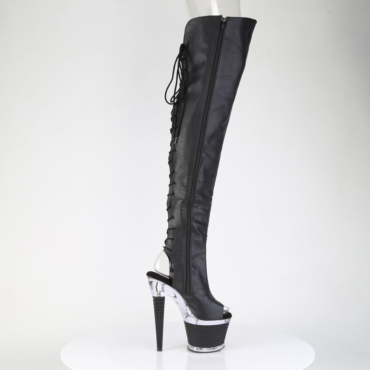 Pleaser Women's Platform Shoes SPECTATOR-3030 Blk Faux Leather/Clr-Blk Matte