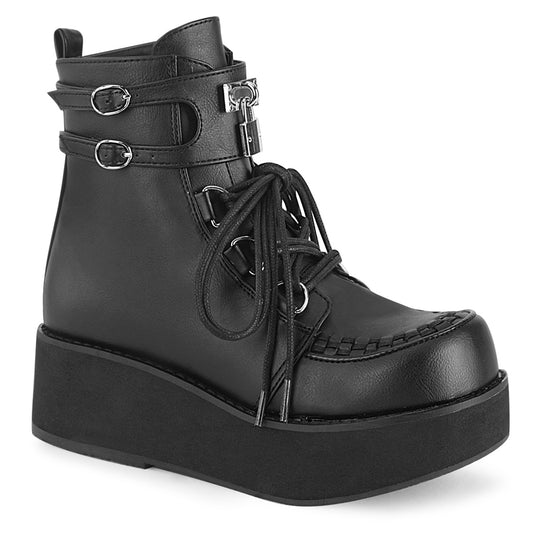 DemoniaCult Womens Ankle Boots SPRITE-70 Blk Vegan Leather