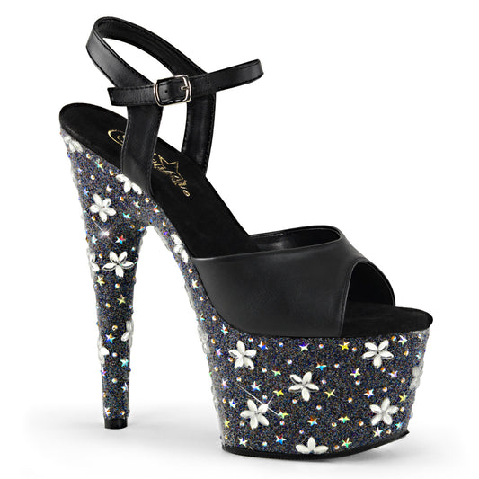 Pleaser Damen Sandalen STARBLOOM-709 BLK Faux Leder / BLK-SLV Multi