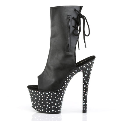 Pleaser Damen Knöchelstiefel STARDANCE-1018-7 BLK-Faux-Leder / BLK-SLV Multi Rs