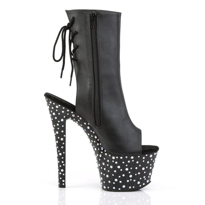 Pleaser Damen Knöchelstiefel STARDANCE-1018-7 BLK-Faux-Leder / BLK-SLV Multi Rs