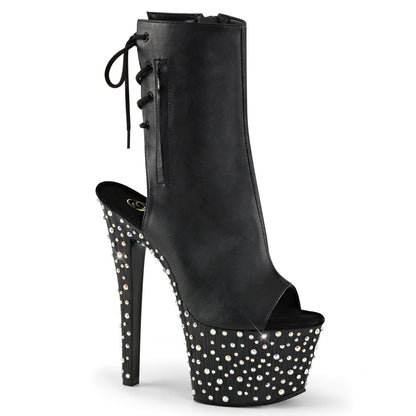 Pleaser Damen Knöchelstiefel STARDANCE-1018-7 BLK-Faux-Leder / BLK-SLV Multi Rs