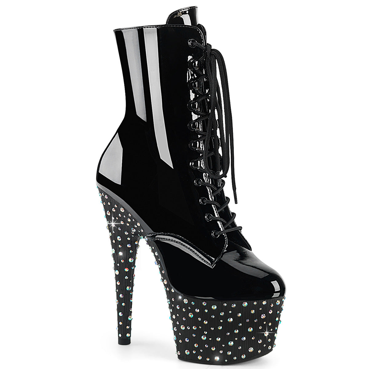 Pleaser Women's Platform Shoes STARDANCE-1020 Blk Pat/Blk-Slv Multi RS