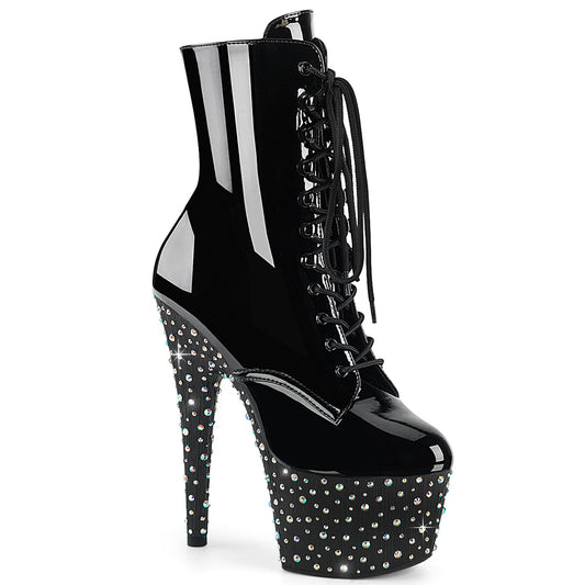 Pleaser Women's Platform Shoes STARDANCE-1020 Blk Pat/Blk-Slv Multi RS