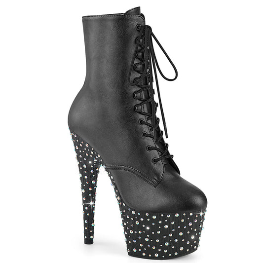 Pleaser Women's Platform Shoes STARDANCE-1020 Blk Faux Leather/Blk-Slv Multi RS