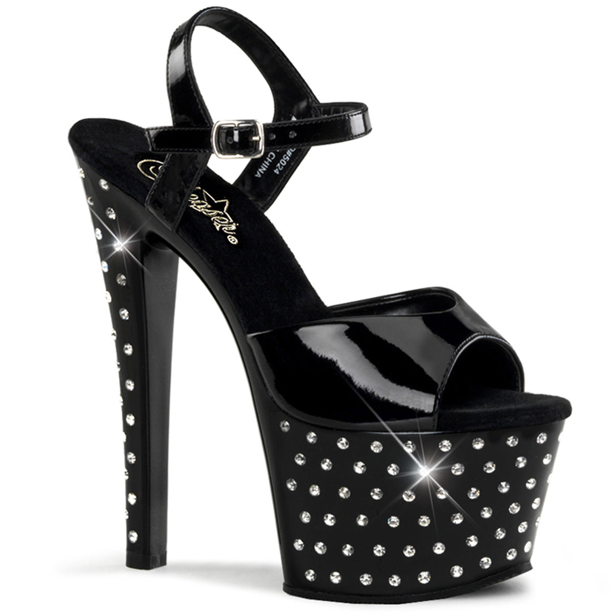 Pleaser Womens Sandals STARDUST-709 Blk Pat/Blk