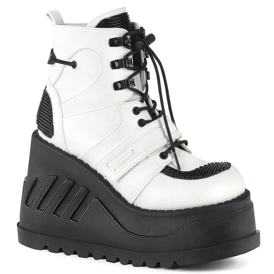 DemoniaCult Womens Ankle Boots STOMP-13 Wht Vegan Leather