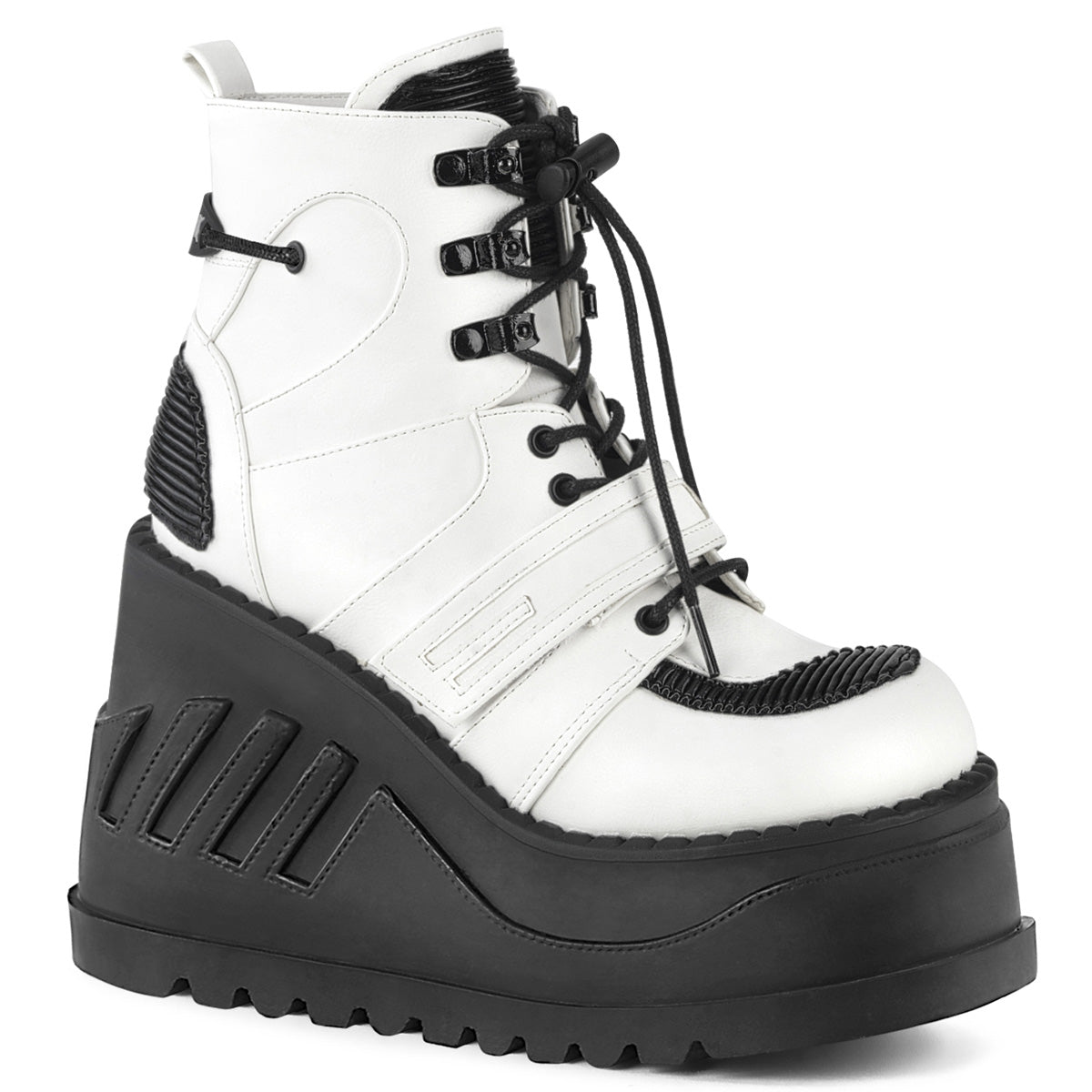 DemoniaCult Damenknöchelstiefel STOMP-13 wht veganes Leder