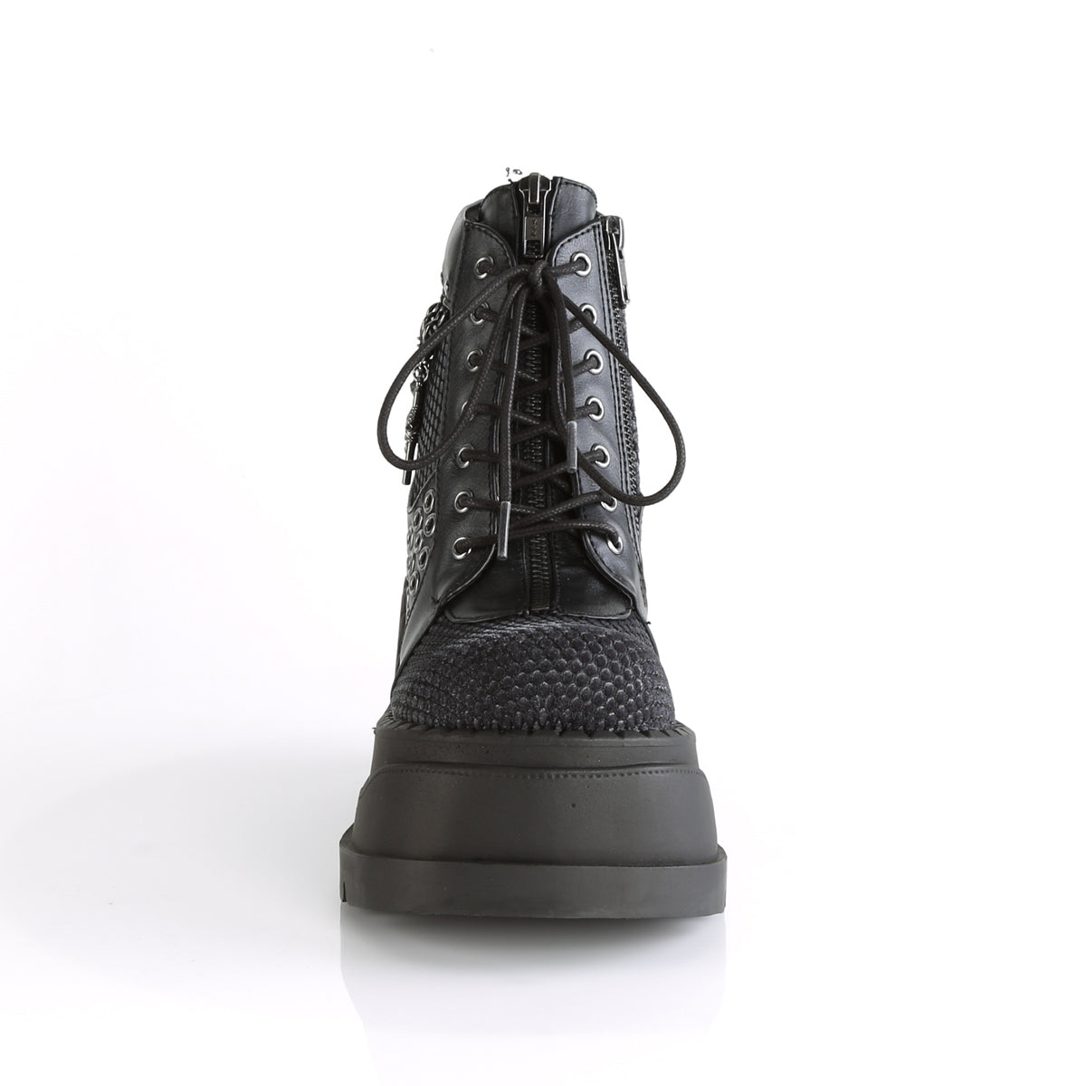 DemoniaCult Damenknöchelstiefel STOMP-18 BLK Vegan Ledergrau Samt