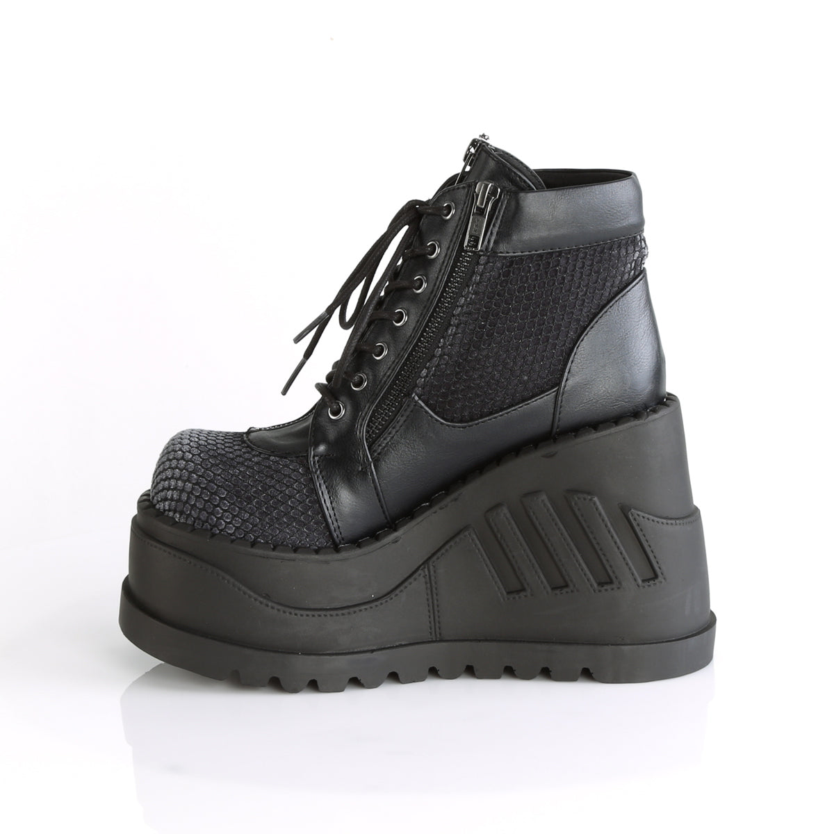 DemoniaCult Damenknöchelstiefel STOMP-18 BLK Vegan Ledergrau Samt