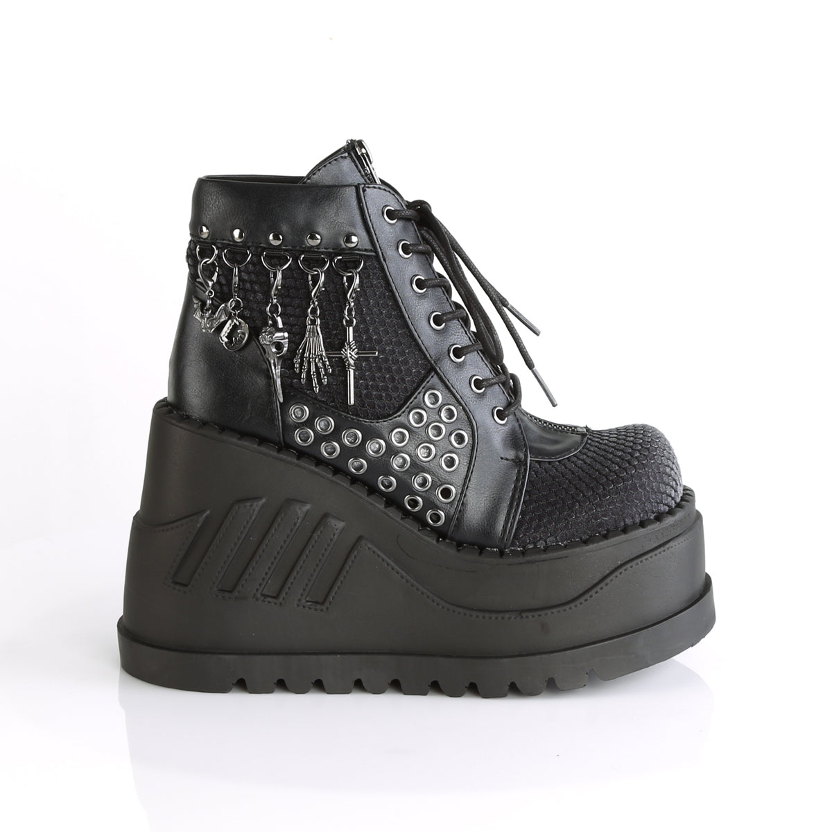 DemoniaCult Damenknöchelstiefel STOMP-18 BLK Vegan Ledergrau Samt