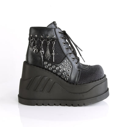DemoniaCult Damenknöchelstiefel STOMP-18 BLK Vegan Ledergrau Samt