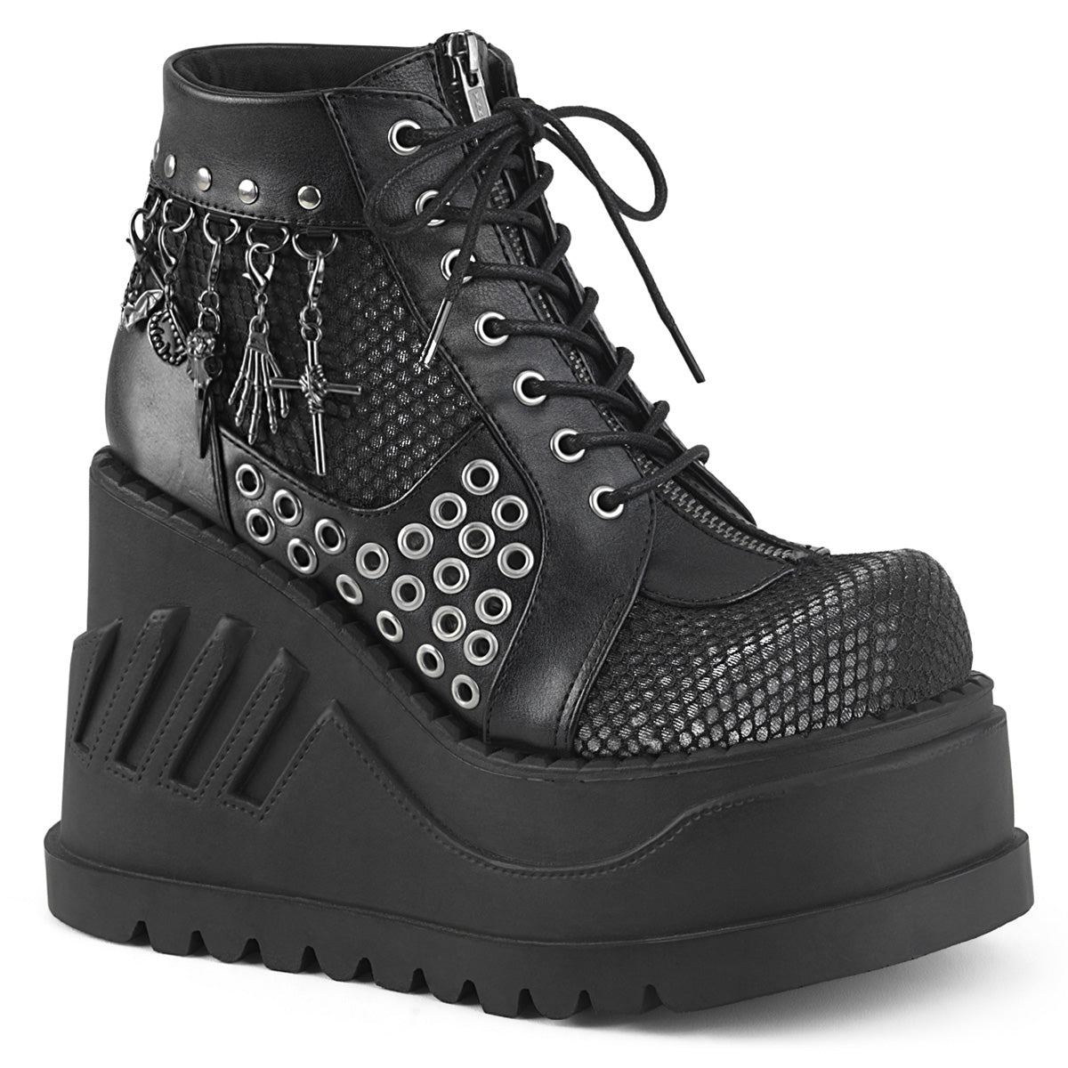 DemoniaCult Damenknöchelstiefel STOMP-18 BLK Vegan Ledergrau Samt