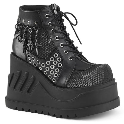 DemoniaCult Damenknöchelstiefel STOMP-18 BLK Vegan Ledergrau Samt