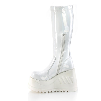 DemoniaCult Frauenstiefel STOMP-200 WHT Hologramm Stretch -Patent