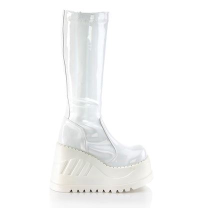 DemoniaCult Frauenstiefel STOMP-200 WHT Hologramm Stretch -Patent