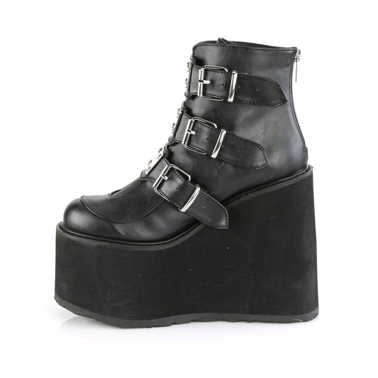 DemoniaCult Womens Ankle Boots SWING-105 Blk Vegan Leather