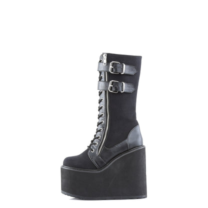 DemoniaCult Frauenstiefel SWING-221 BLK Canvas-Vegan Leder