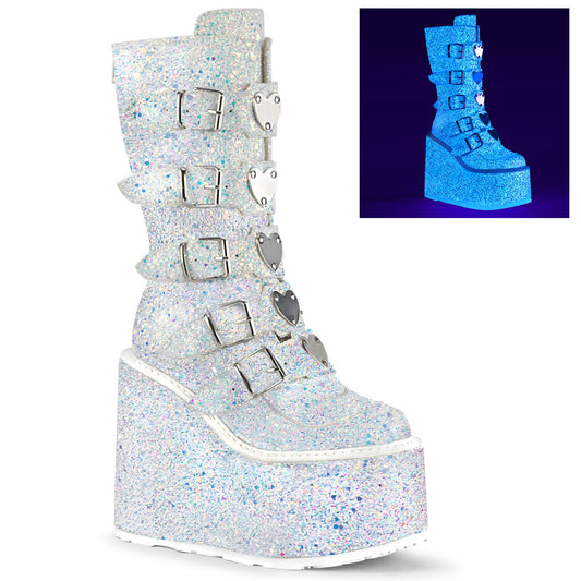DemoniaCult Womens Boots SWING-230G Wht Multi Glitter