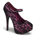 Bordello Frauenpumpen TEEZE-07L H. Pink Satin-Blk-Spitze