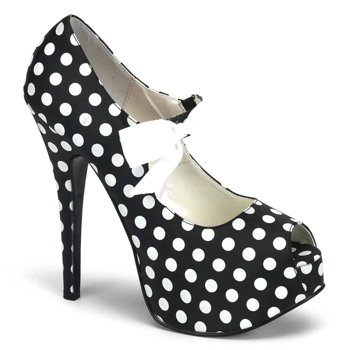 Bordello Frauenpumpen TEEZE-25 BLK Satin PU-WHT (TUPKA DOTS)