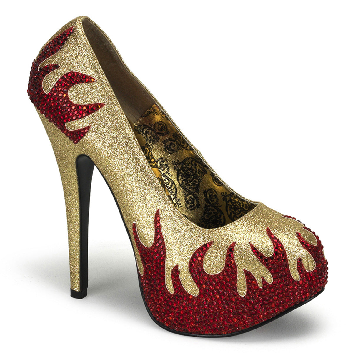 Bordello Frauenpumpen TEEZE-27 Gold Mini Gltr-Red RSTN