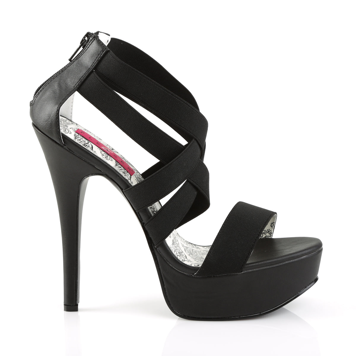 Pleaser Pink Label Womens Pumps TEEZE-47W Blk Elasticated Band/Blk