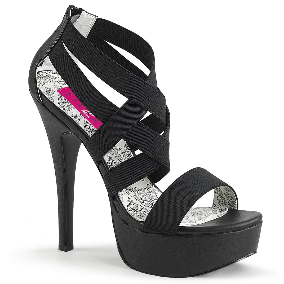 Pleaser Pink Label Womens Pumps TEEZE-47W Blk Elasticated Band/Blk