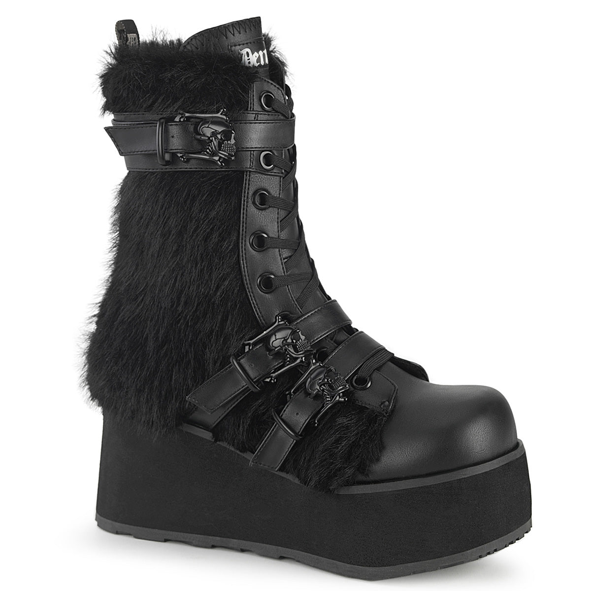 DemoniaCult Herren  TRASHVILLE-218 BLK Vegan Leder-Faux Fell