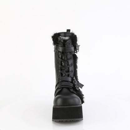 DemoniaCult Mens  TRASHVILLE-218 Blk Vegan Leather-Faux Fur