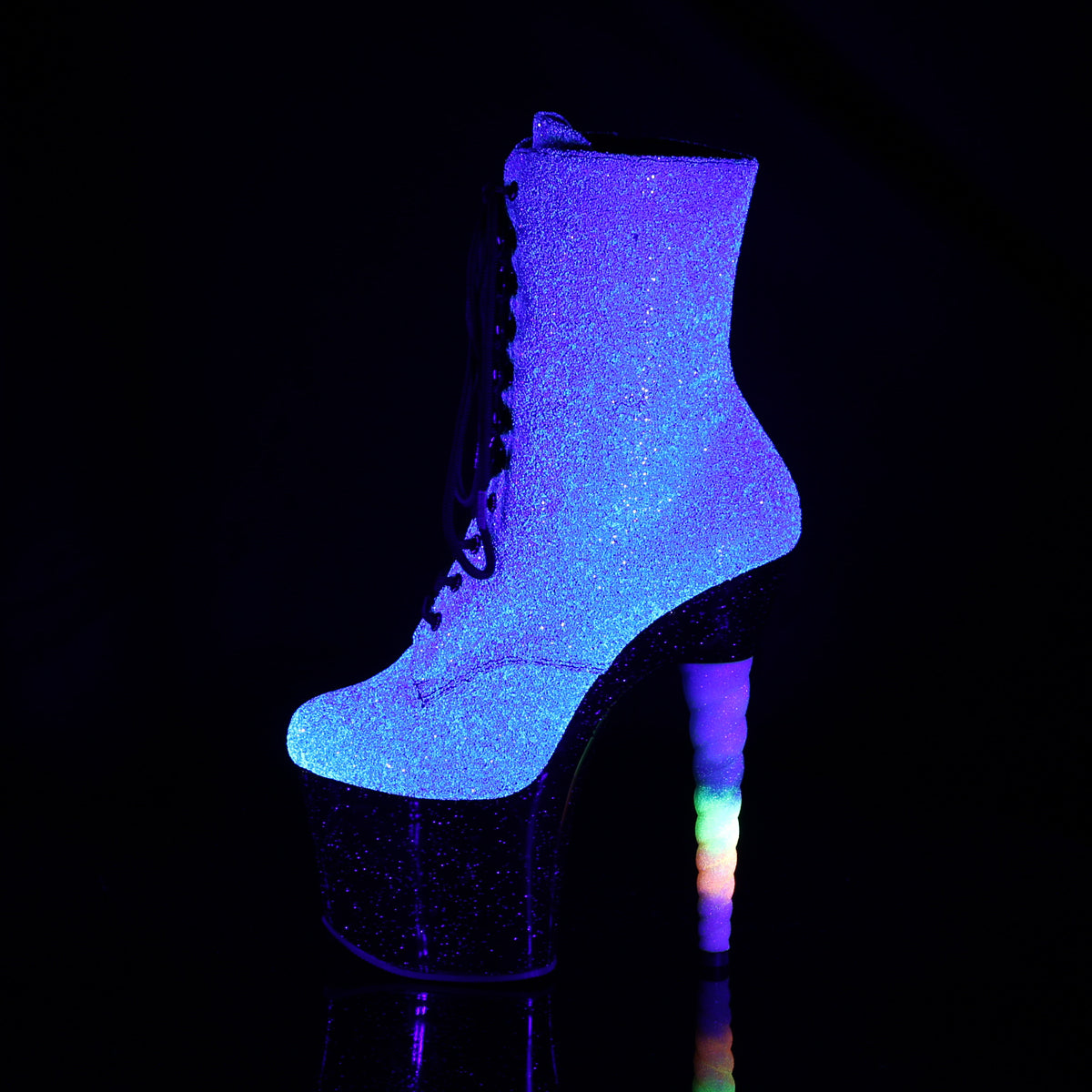 Pleaser Damen Knöchelstiefel unicorn-1020g Purple-Blue Glitter / BLK
