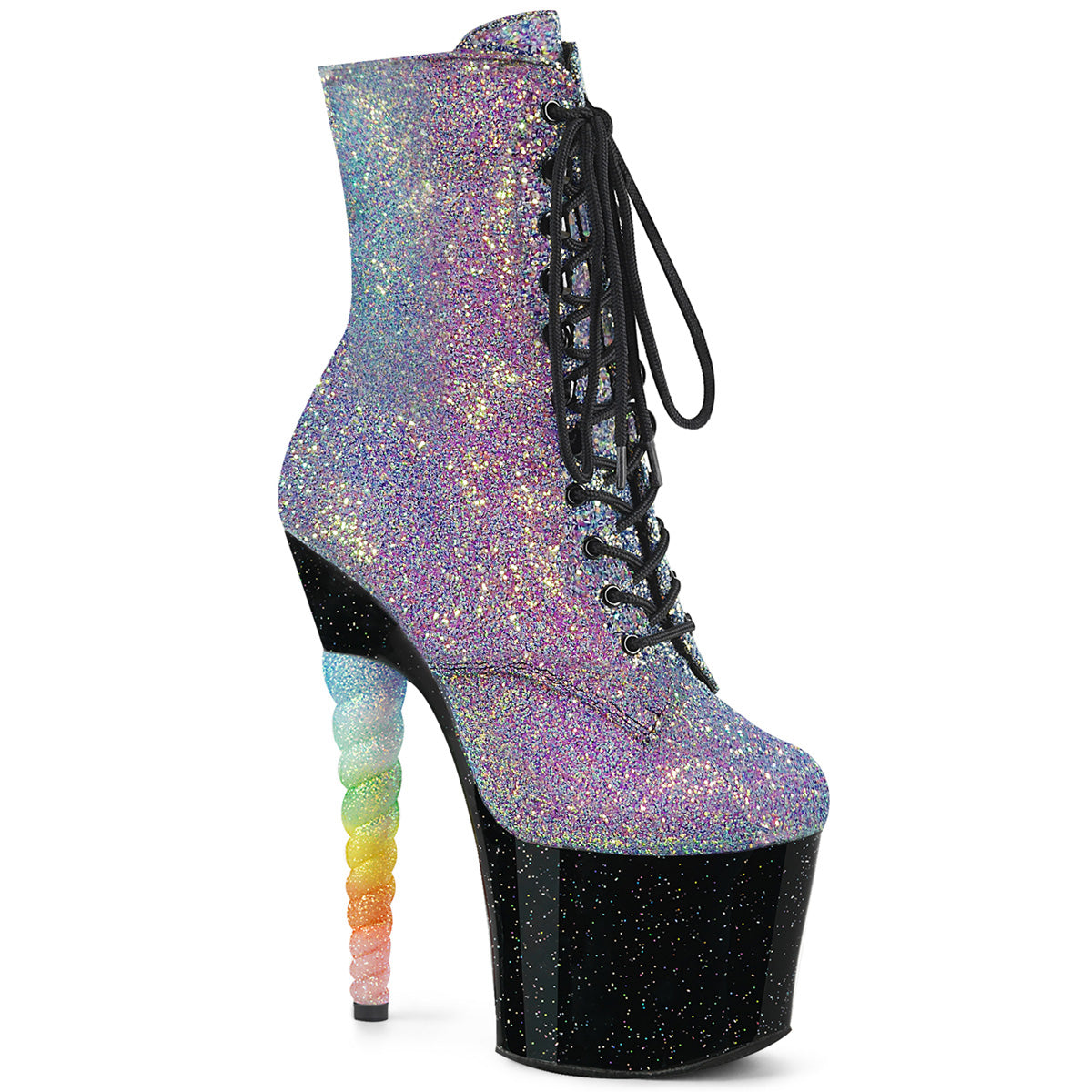 Pleaser Damen Knöchelstiefel unicorn-1020g Purple-Blue Glitter / BLK