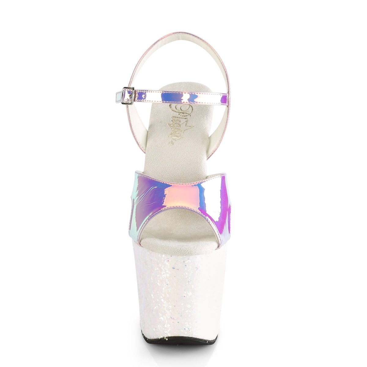 Pleaser Damen Sandalen UNICORN-711LG Purpurrote Verschiebung TPU / Opal Multi Glitter