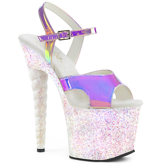 Pleaser Damen Sandalen UNICORN-711LG Purpurrote Verschiebung TPU / Opal Multi Glitter