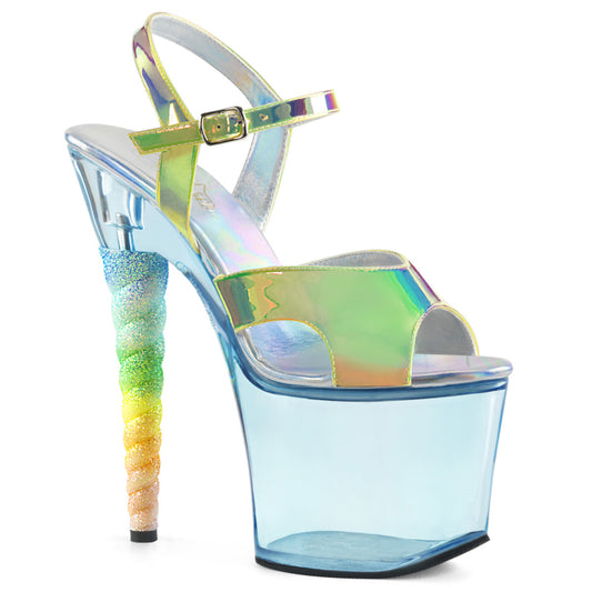 Pleaser Damen Sandalen Unicorn-711T grüne Verschiebung TPU / Baby Blau getönt