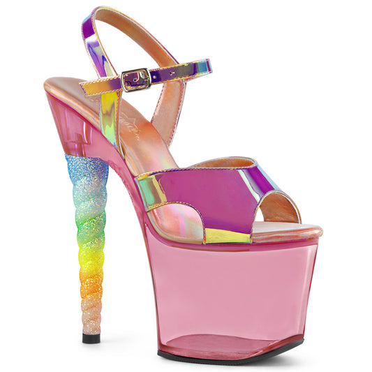 Pleaser Damen Sandalen Unicorn-711t Rosa Shifting TPU / Bubble Gummi Pink getönt