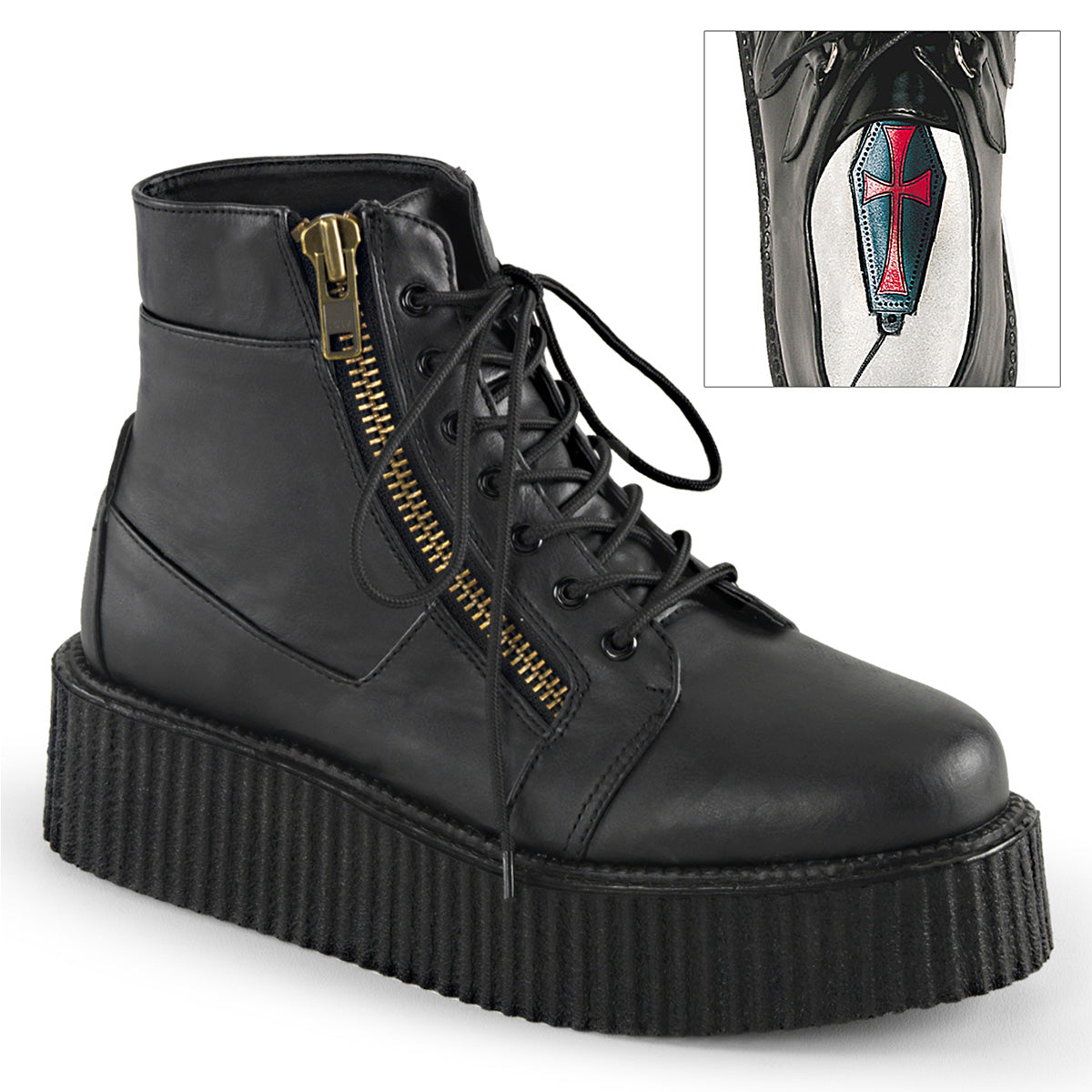 DemoniaCult Herren -Niederschuh V-CREEPER-571 BLK Vegan Leder