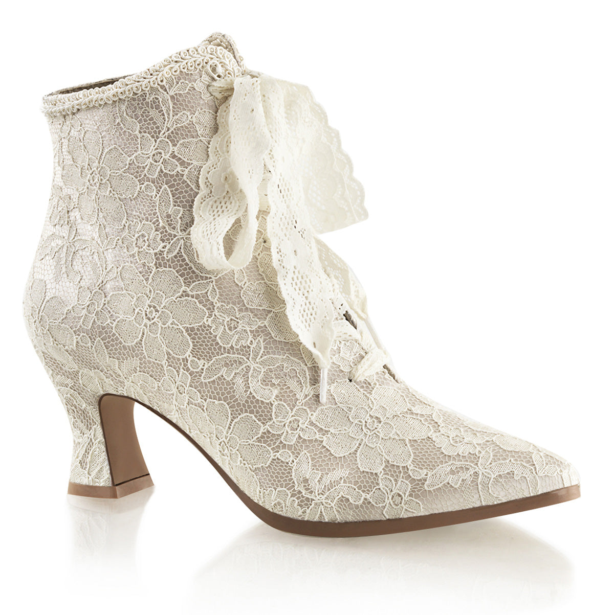 Fabulicious Damen Knöchelstiefel VICTORIAN-30 Champaign Satin-Spitze