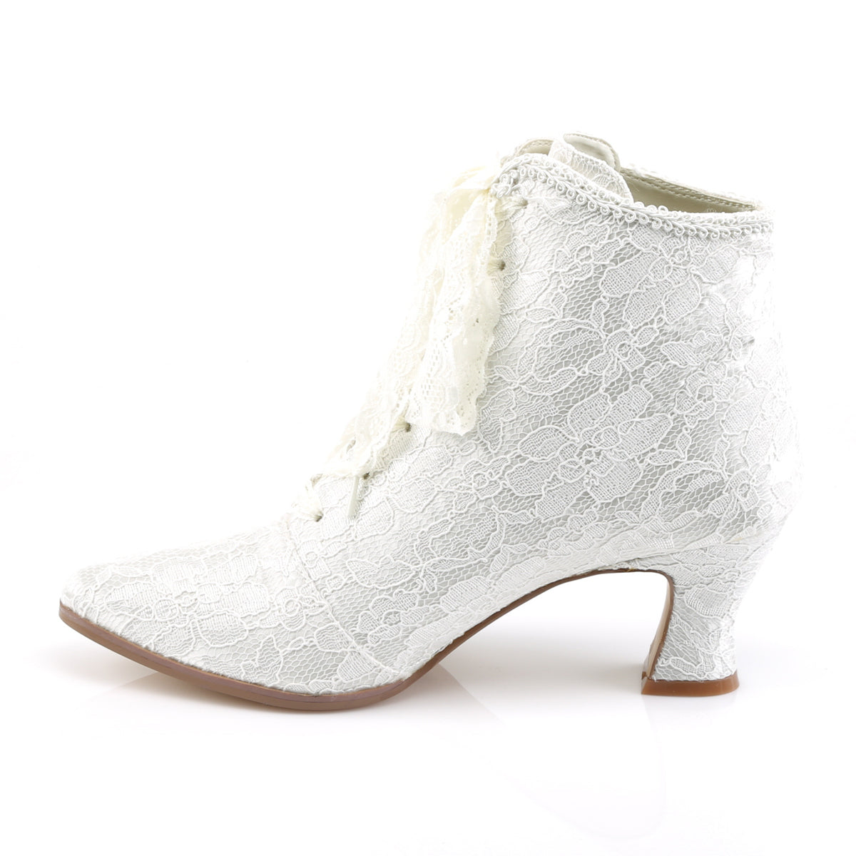 Fabulicious Damen Knöchelstiefel VICTORIAN-30 Elfenbein Satin-Spitze