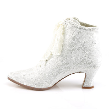 Fabulicious Damen Knöchelstiefel VICTORIAN-30 Elfenbein Satin-Spitze