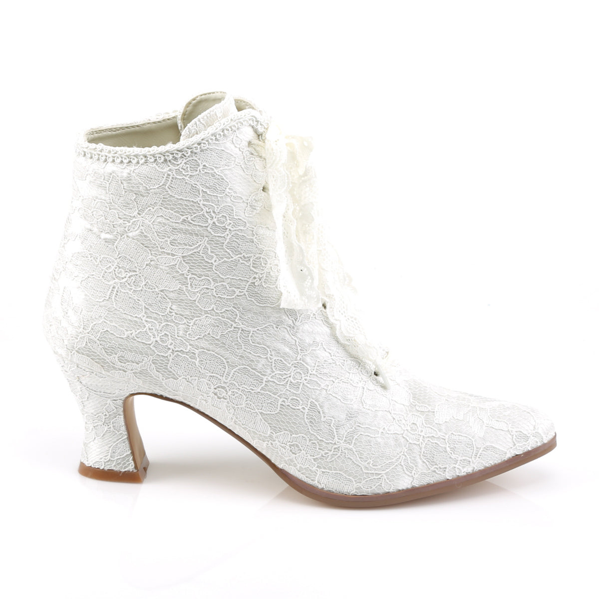 Fabulicious Damen Knöchelstiefel VICTORIAN-30 Elfenbein Satin-Spitze