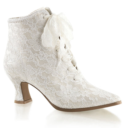Fabulicious Damen Knöchelstiefel VICTORIAN-30 Elfenbein Satin-Spitze