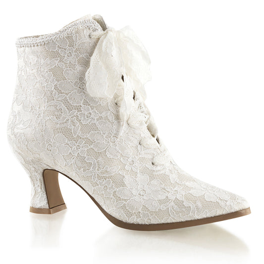 Fabulicious Damen Knöchelstiefel VICTORIAN-30 Elfenbein Satin-Spitze
